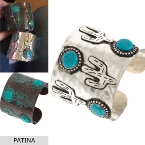 Burnished Silver & Patina Cactus Cuff